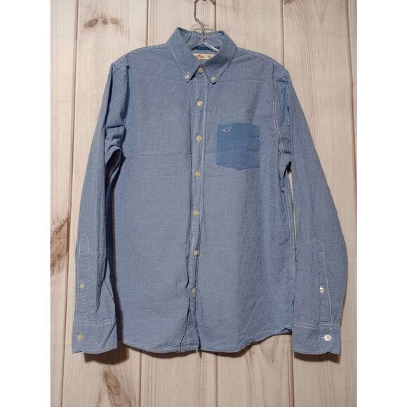 Hollister Shirt Men's Medium Blue‎ Gingham Button Front Long Sleeve - Picture 1 of 8